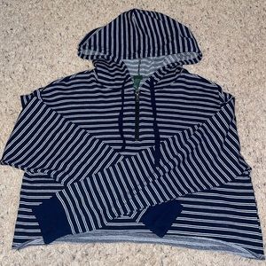 Blue and White Striped Cropped Hoodie